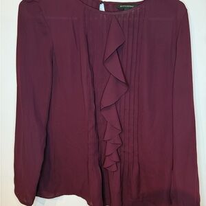 Banana Republic Red Pleated Blouse with Ruffled Details